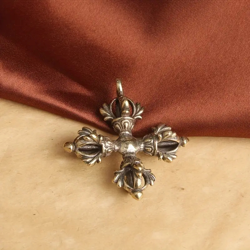 3pcs Vintage Brass Cross Vajra Pendant
